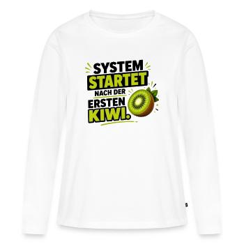 System startet nach der ersten Kiwi - Frauen Premium Bio Langarmshirt - Weiß - Vorne - Julia (174cm)