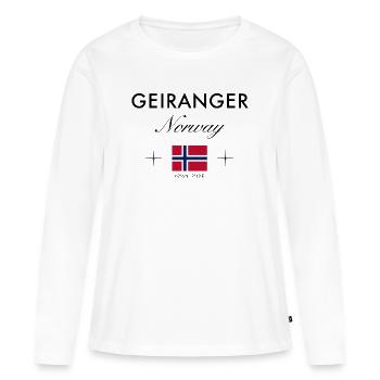 Geiranger Norvège Coordonnées Souvenir de voyage - T-shirt manches longues Premium bio Femme - blanc - Devant - Julia (174cm)