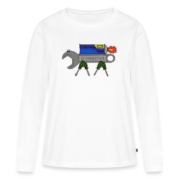 ReparierTier mit LubriFast - Frauen Premium Bio Langarmshirt - Weiß - Vorne - Julia (174cm)