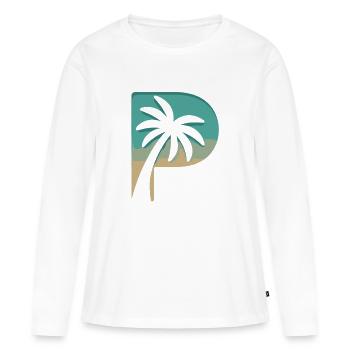 Sommerliches Palmenparadies Strandfeeling - Frauen Premium Bio Langarmshirt - Weiß - Vorne - Julia (174cm)