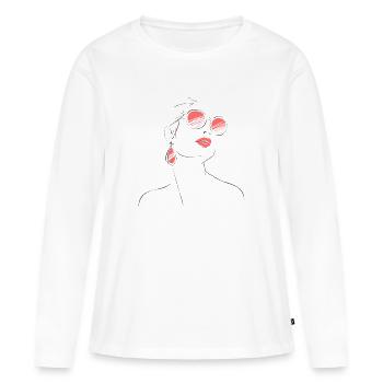 Elegante Frau Sonnenbrille Skizze - Frauen Premium Bio Langarmshirt - Weiß - Vorne - Julia (174cm)