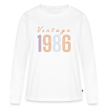 Design rétro d’anniversaire « Vintage 1986 » - T-shirt manches longues Premium bio Femme - blanc - Devant - Julia (174cm)