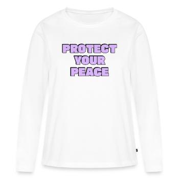 Beschütze deinen Frieden - Frauen Premium Bio Langarmshirt - Weiß - Vorne - Julia (174cm)