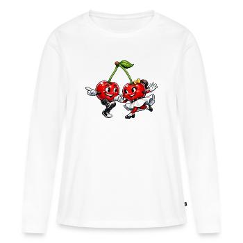 Dancing Cherries - Women's Premium Organic Long Sleeve Shirt - white - Front - Julia (174cm)
