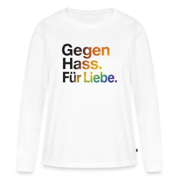 Contre la haine pour l’amour des femmes et des hommes CSD - T-shirt manches longues Premium bio Femme - blanc - Devant - Julia (174cm)