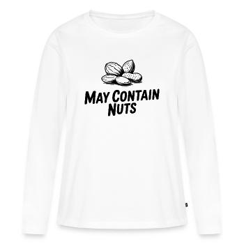 Kann Nüsse enthalten - Frauen Premium Bio Langarmshirt - Weiß - Vorne - Julia (174cm)