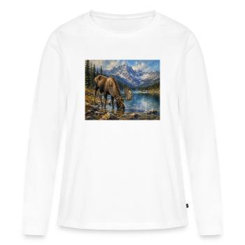 Alpen-Elch am Bergsee - Frauen Premium Bio Langarmshirt - Weiß - Vorne - Julia (174cm)