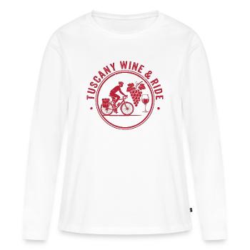 Timbre vintage Toscane Wine & Ride - T-shirt manches longues Premium bio Femme - blanc - Devant - Julia (174cm)