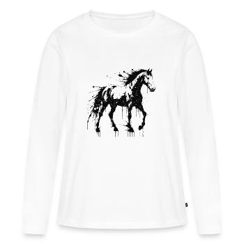 Cheval Art Splash Noir - T-shirt manches longues Premium bio Femme - blanc - Devant - Julia (174cm)