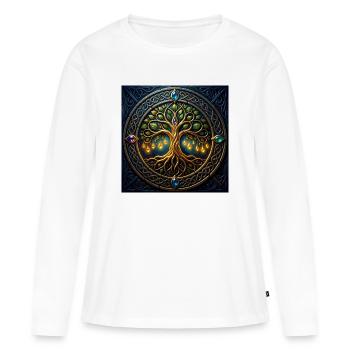 Mystic Tree mit Juwelen und Knoten - Frauen Premium Bio Langarmshirt - Weiß - Vorne - Julia (174cm)