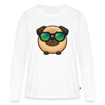 Mops Hund Cartoon Chibi Kawaii Sonnenbrille - Frauen Premium Bio Langarmshirt - Weiß - Vorne - Julia (174cm)