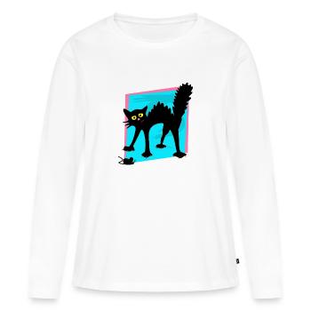 Frightened Black Cat Mouse - Women's Premium Organic Long Sleeve Shirt - white - Front - Julia (174cm)