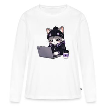 Lila und schwarze Coder-Katze - Frauen Premium Bio Langarmshirt - Weiß - Vorne - Julia (174cm)