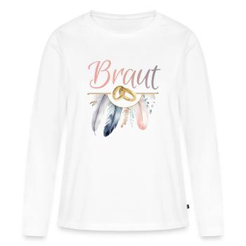 Braut Goldringe Federn JGA Junggesellenabschied - Frauen Premium Bio Langarmshirt - Weiß - Vorne - Julia (174cm)