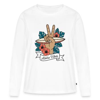 Aloha Vibes Surfen Peace Hand Hawaii - Frauen Premium Bio Langarmshirt - Weiß - Vorne - Julia (174cm)
