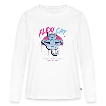 Le Flexi Cat s’étire merveilleusement - T-shirt manches longues Premium bio Femme - blanc - Devant - Julia (174cm)