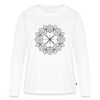 Mandala du trèfle à quatre feuilles pour colorier - T-shirt manches longues Premium bio Femme - blanc - Devant - Julia (174cm)