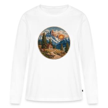 Berglandschaft Patch mit Hütte - Frauen Premium Bio Langarmshirt - Weiß - Vorne - Julia (174cm)