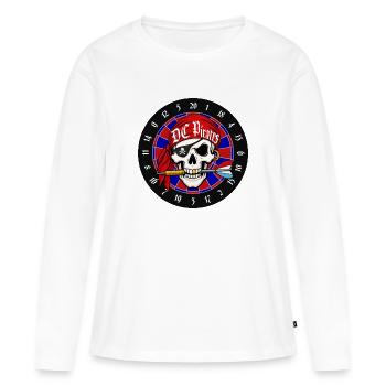 Crâne Pirate Rouge sur Roulette - T-shirt manches longues Premium bio Femme - blanc - Devant - Julia (174cm)