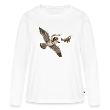 Möwenpilot über dem Flugzeug - Frauen Premium Bio Langarmshirt - Weiß - Vorne - Julia (174cm)