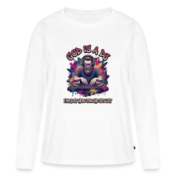 Gott ist ein DJ – Setlist-Vibes - Frauen Premium Bio Langarmshirt - Weiß - Vorne - Julia (174cm)