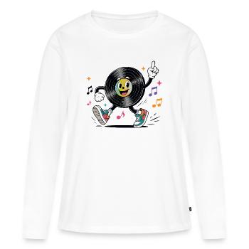 Disque vinyle drôle avec notes musicales rétro - T-shirt manches longues Premium bio Femme - blanc - Devant - Julia (174cm)