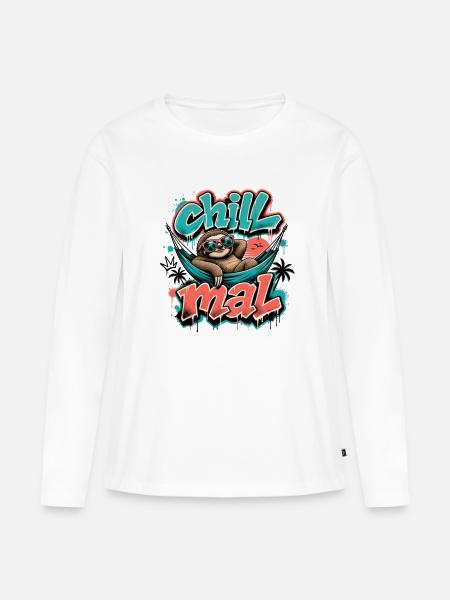 Chill Mal  Cooles Faultier Graffiti Design - Frauen Premium Bio Langarmshirt - Weiß