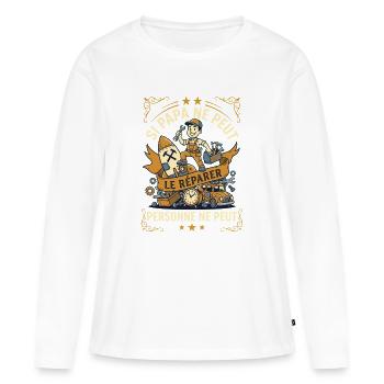 Si Papa Ne Peut Le Réparer Humour Rétro - T-shirt manches longues Premium bio Femme - blanc - Devant - Julia (174cm)
