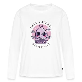 Je t’écoute et je suis confus extraterrestre - T-shirt manches longues Premium bio Femme - blanc - Devant - Julia (174cm)