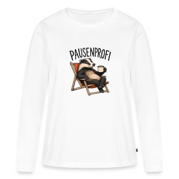 Pausenprofi Badger mit Kaffee - Frauen Premium Bio Langarmshirt - Weiß - Vorne - Julia (174cm)