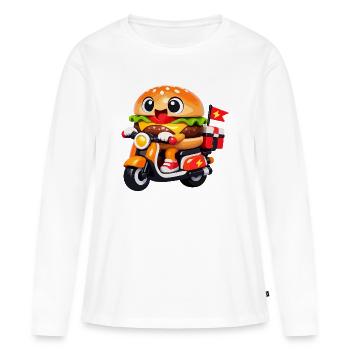 Kawaii Burger à moto - T-shirt manches longues Premium bio Femme - blanc - Devant - Julia (174cm)