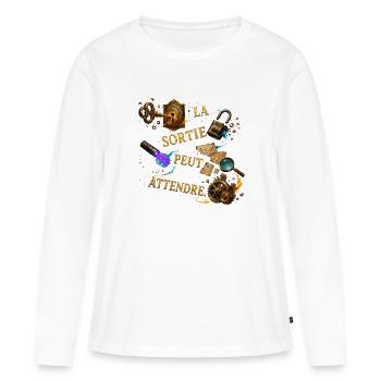 Sortie peut attendre – Steampunk mystique - T-shirt manches longues Premium bio Femme - blanc - Devant - Julia (174cm)
