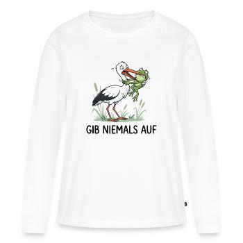 Gib niemals auf! – Lustiger Storch & Frosch - Frauen Premium Bio Langarmshirt - Weiß - Vorne - Julia (174cm)