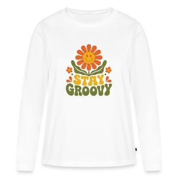 Stay Groovy – 70er Jahre Retro Blume Blüte Vektor - Frauen Premium Bio Langarmshirt - Weiß - Vorne - Julia (174cm)