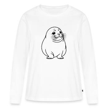 Moppelige Robbe One Line Tiermotiv - Frauen Premium Bio Langarmshirt - Weiß - Vorne - Julia (174cm)