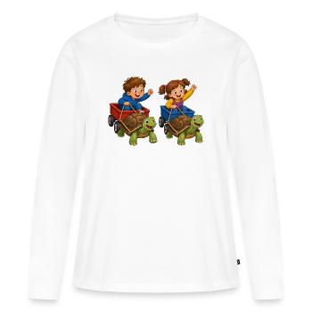 Kinder Schildkrötenrennen im Bollerwagen Spaß - Frauen Premium Bio Langarmshirt - Weiß - Vorne - Julia (174cm)