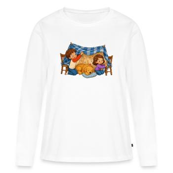 Grotte de couvertures pour enfants avec motif câlin de chien - T-shirt manches longues Premium bio Femme - blanc - Devant - Julia (174cm)