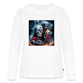 Zwillingsschädel in Flammen - Frauen Premium Bio Langarmshirt - Weiß - Vorne - Julia (174cm)