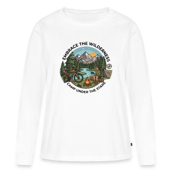 T-shirt d’aventure bikepacking Camp Under The Stars - T-shirt manches longues Premium bio Femme - blanc - Devant - Julia (174cm)