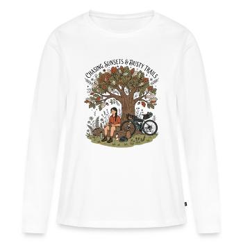 Chasse aux couchers de soleil : Art féminin de bikepacking - T-shirt manches longues Premium bio Femme - blanc - Devant - Julia (174cm)
