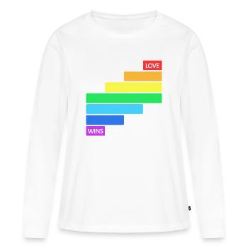 Love Wins - Design de bandes horizontales arc-en-ciel - T-shirt manches longues Premium bio Femme - blanc - Devant - Julia (174cm)
