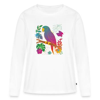 Perroquet coloré au design tropical - T-shirt manches longues Premium bio Femme - blanc - Devant - Julia (174cm)