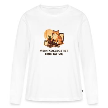 Mein Kollege ist eine Katze – Homeoffice - Frauen Premium Bio Langarmshirt - Weiß - Vorne - Julia (174cm)