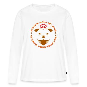 Staffie pour toujours - 025 - T-shirt manches longues Premium bio Femme - blanc - Devant - Julia (174cm)