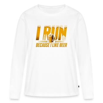 Ich laufe wegen Bier - Lustiges Lauf Shirt - Frauen Premium Bio Langarmshirt - Weiß - Vorne - Julia (174cm)