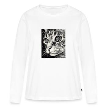 Hypnotischer Katzenblick im All - Frauen Premium Bio Langarmshirt - Weiß - Vorne - Julia (174cm)
