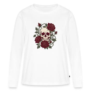 Skull & Roses – Gothic Totenkopf Blumen Design - Frauen Premium Bio Langarmshirt - Weiß - Vorne - Julia (174cm)
