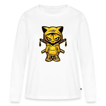 Ninja Skull Cat - Frauen Premium Bio Langarmshirt - Weiß - Vorne - Julia (174cm)
