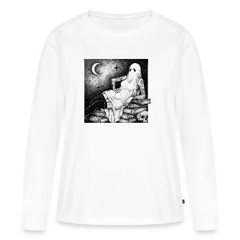 Ghost over books in the moonlight - Women's Premium Organic Long Sleeve Shirt - white - Front - Julia (174cm)