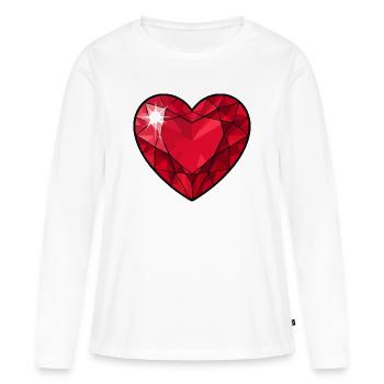 Rubin Kristallherz - Frauen Premium Bio Langarmshirt - Weiß - Vorne - Julia (174cm)